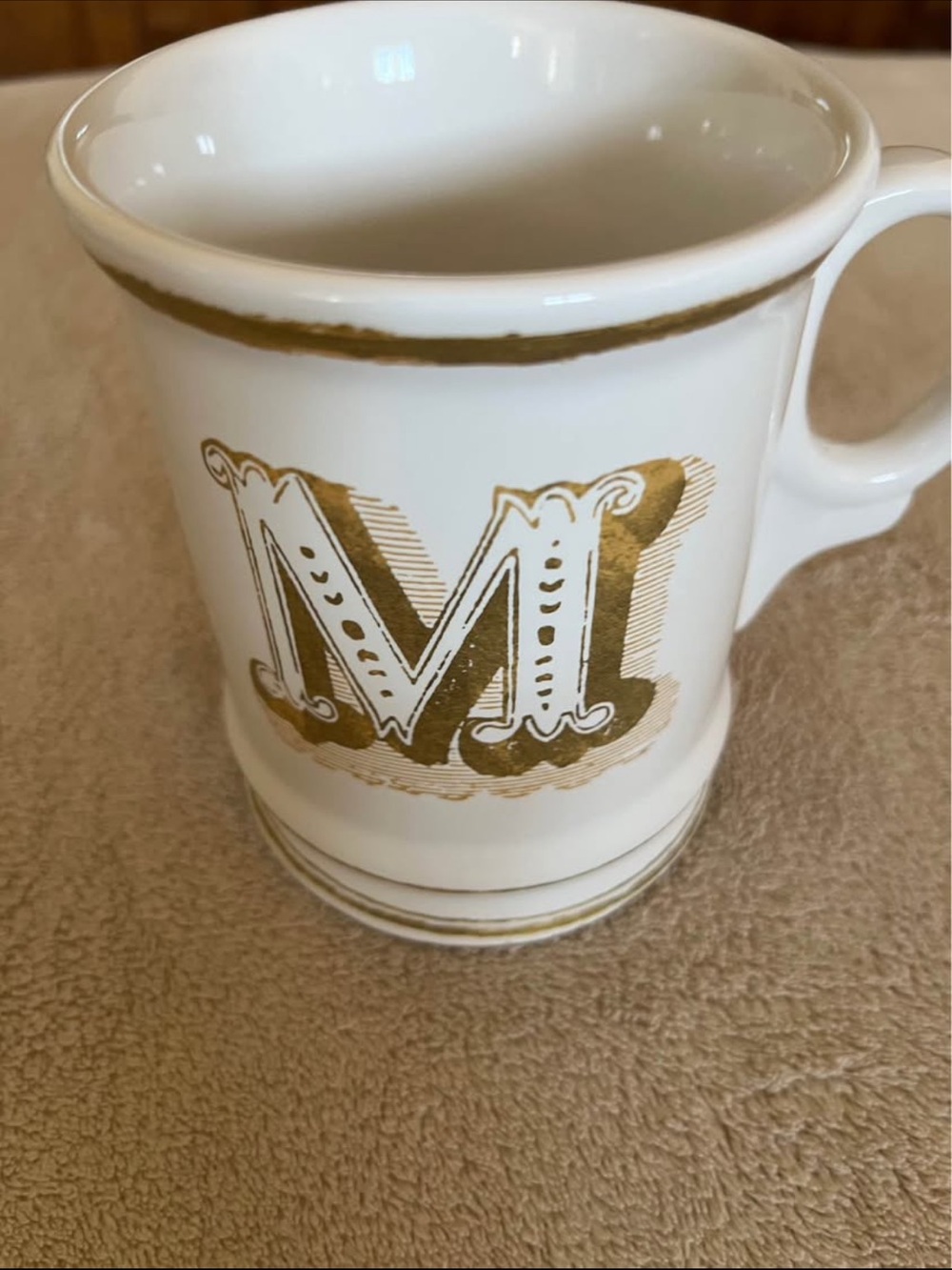 2012 Williams Sonoma White Mug with Gold M Monogram